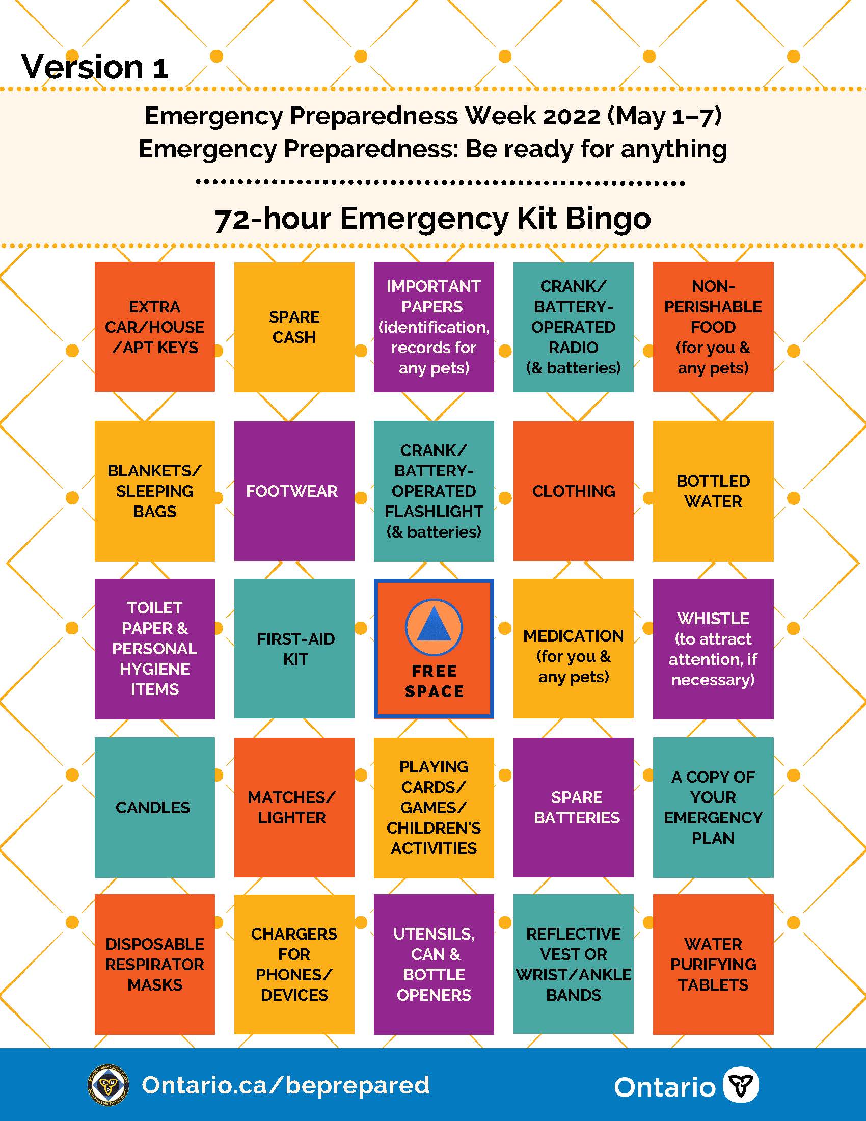 Emergency Preparedness Standard Bingo Card
